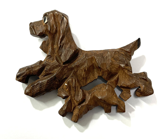 Carved Wooden 1940's Dog Brooch-Vintageonline-Vintage Online