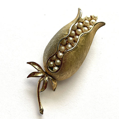 Corocraft Vintage USA Pearl Floral Brooch-Corocraft-Vintage Online