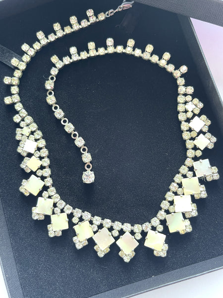 Mother of Pearl & Rhinestone Vintage Necklace