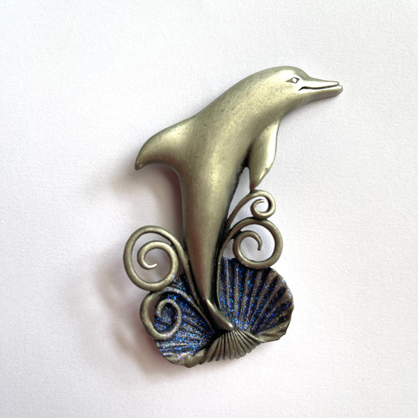 JJ Jonette Signed Dolphin Brooch USA-JJ Jonette Jewellery Company USA-Vintage Online
