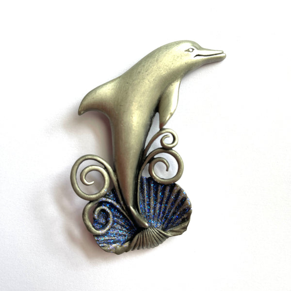 JJ Jonette Signed Dolphin Brooch USA-JJ Jonette Jewellery Company USA-Vintage Online