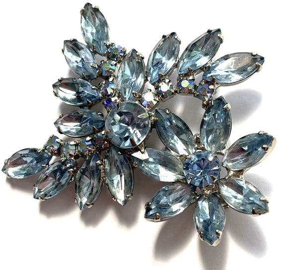 Pale Blue Vintage Rhinestone & Aurora Borealis Stone Vintage Brooch-Vintageonline-Vintage Online