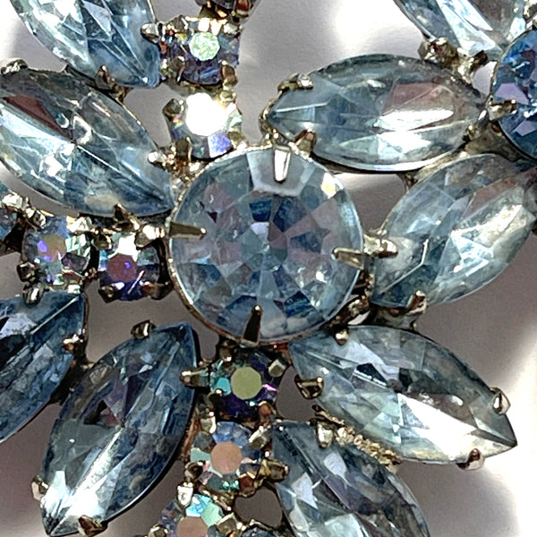 Pale Blue Vintage Rhinestone & Aurora Borealis Stone Vintage Brooch-Vintageonline-Vintage Online