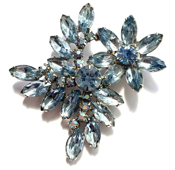 Pale Blue Vintage Rhinestone & Aurora Borealis Stone Vintage Brooch-Vintageonline-Vintage Online