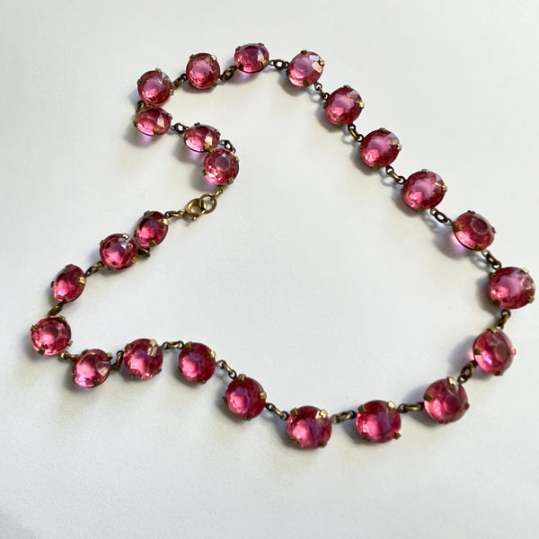 Pink Art Deco Riviere Glass 1920's Necklace-Vintageonline-Vintage Online