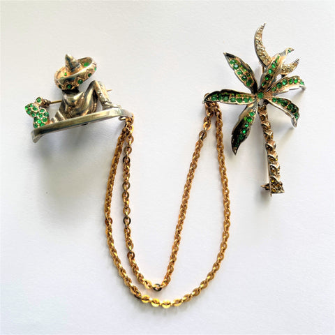 Rare Mexican And Palm Tree Double Brooch Pins 1950's-Vintageonline-Vintage Online