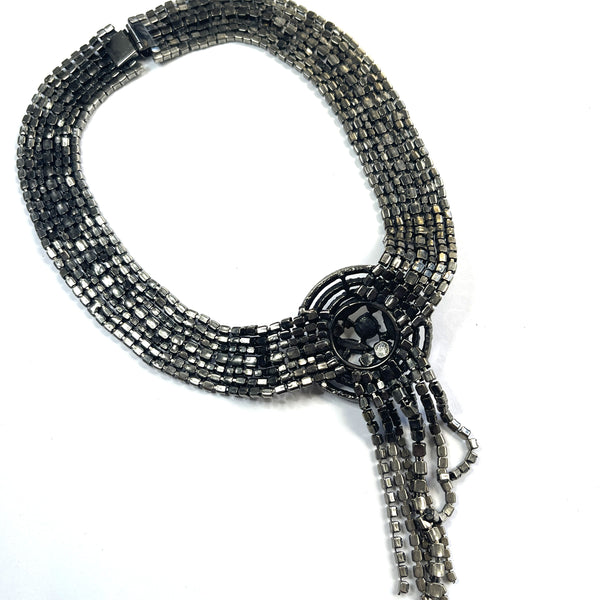 Rhinestone Gun Metal Vintage 60's Choker-Vintageonline-Vintage Online