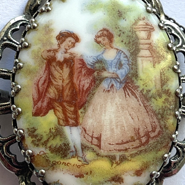 Romantic Rococco Scene Brooch 1960's-Vintageonline-Vintage Online