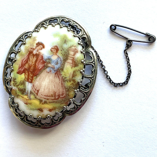 Romantic Rococco Scene Brooch 1960's-Vintageonline-Vintage Online
