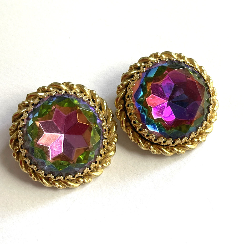 Schiaparelli 1950's-1960's Heliotrope Watermelon Rhinestone Earrings-Schiaparelli-Vintage Online