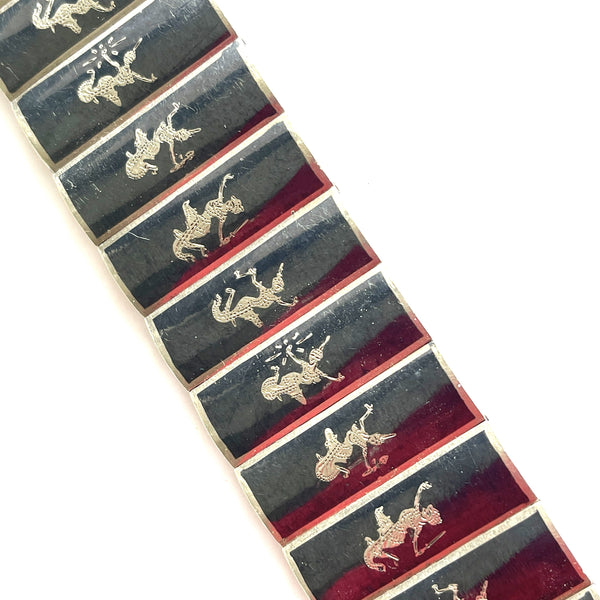 Thai Silver Siam Niello Enamel Panel Bracelet-Vintageonline-Vintage Online