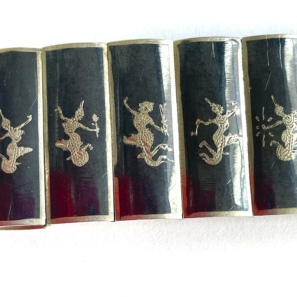 Thai Silver Siam Niello Enamel Panel Bracelet-Vintageonline-Vintage Online
