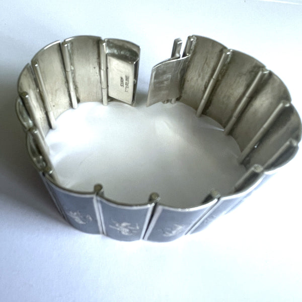 Thai Silver Siam Niello Enamel Panel Bracelet-Vintageonline-Vintage Online