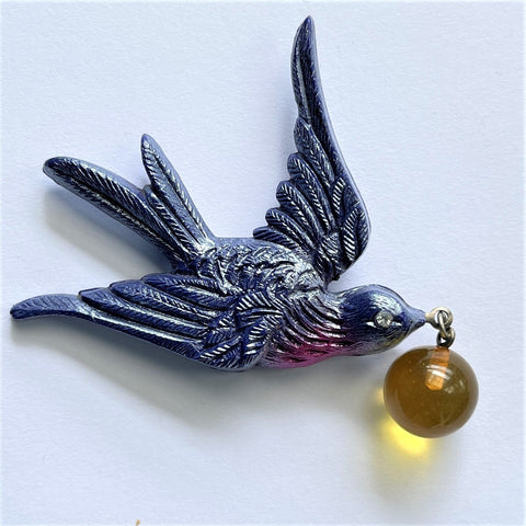 1950's Resin Bird Brooch With Ball-Vintageonline-Vintage Online