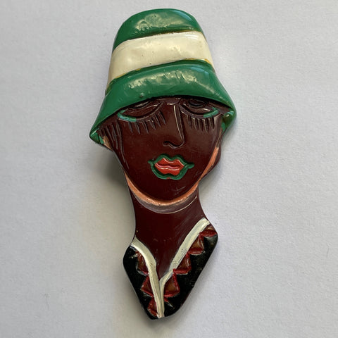 1950's Vintage Resin Lady Head Brooch-Vintageonline-Vintage Online