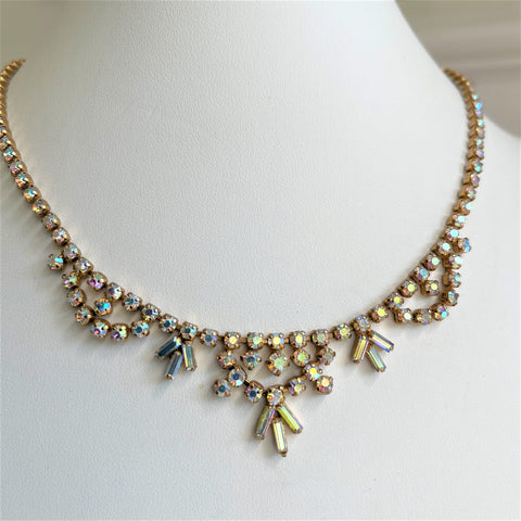 1960's Aurora Borealis Rhinestone Necklace-Vintageonline-Vintage Online