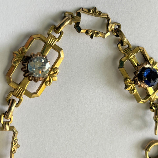 Antique Look Sapphire & Rhinestone Bracelet-Vintageonline-Vintage Online