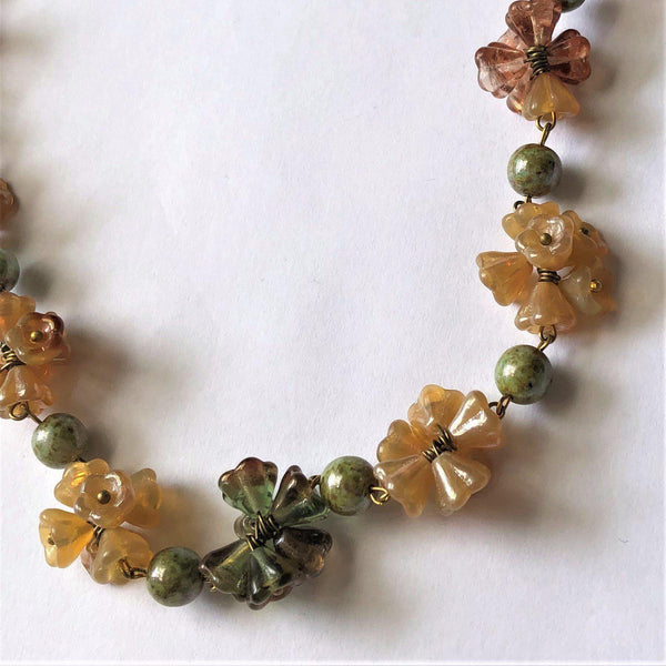Art Deco Style Czech Glass Flower Bead Necklace-Vintage Online-Vintage Online