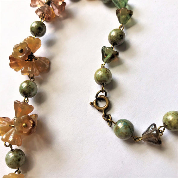 Art Deco Style Czech Glass Flower Bead Necklace-Vintage Online-Vintage Online