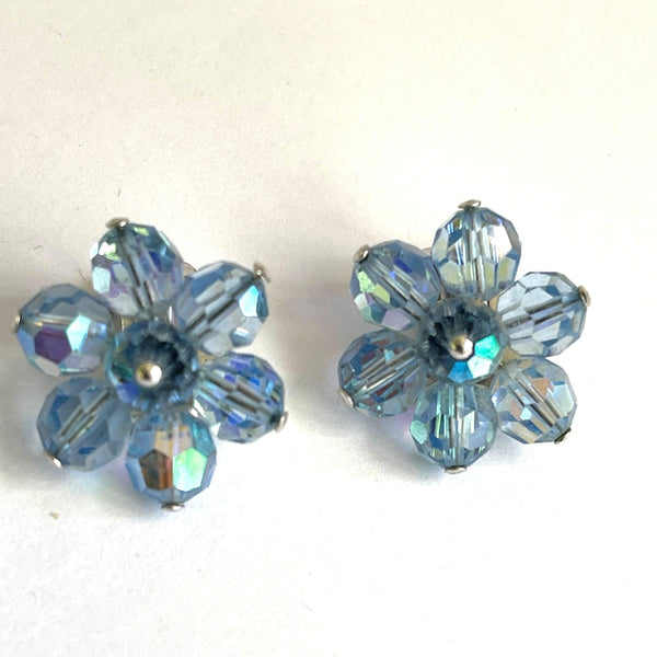 Blue Aurora Borealis Crystal Necklace and Earrings-Vintageonline-Vintage Online