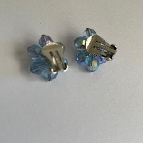 Blue Aurora Borealis Crystal Necklace and Earrings-Vintageonline-Vintage Online