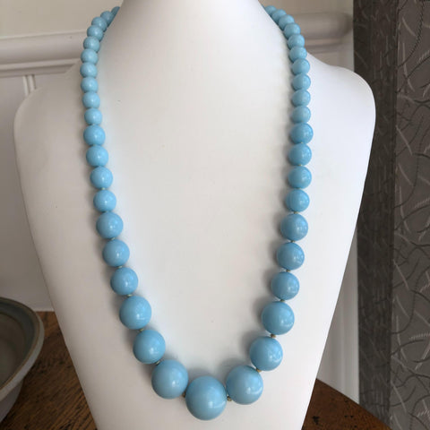 Blue Ceramic Vintage Bead Necklace Vintageonline
