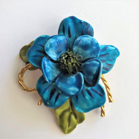 Blue Floral Ceramic Vintage Brooch Vintageonline