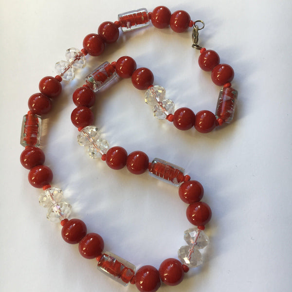 Vintage Online Jewellery | Crystal & Red Glass Italian Bead Necklace