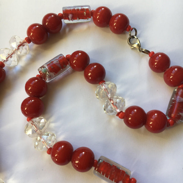 Vintage Online Jewellery | Crystal & Red Glass Italian Bead Necklace
