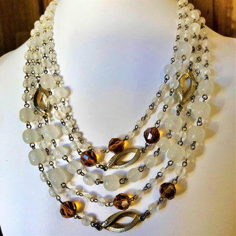 Five Strand Crystal Bead 60's Necklace  Vintageonline