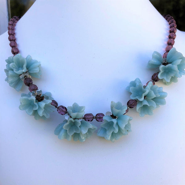 Glass Floral Bead Vintage Necklace  Vintageonline