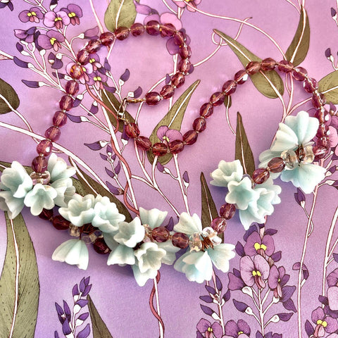 Glass Floral Bead Vintage Necklace-Vintageonline-Vintage Online