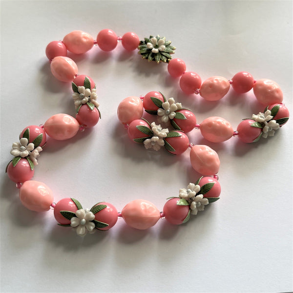 Retro Vintage Mid Century Floral Pink Necklace-Vintageonline-Vintage Online