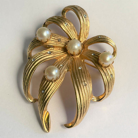 Vintage Spider Leaf 60's Brooch With Pearls-Vintageonline-Vintage Online