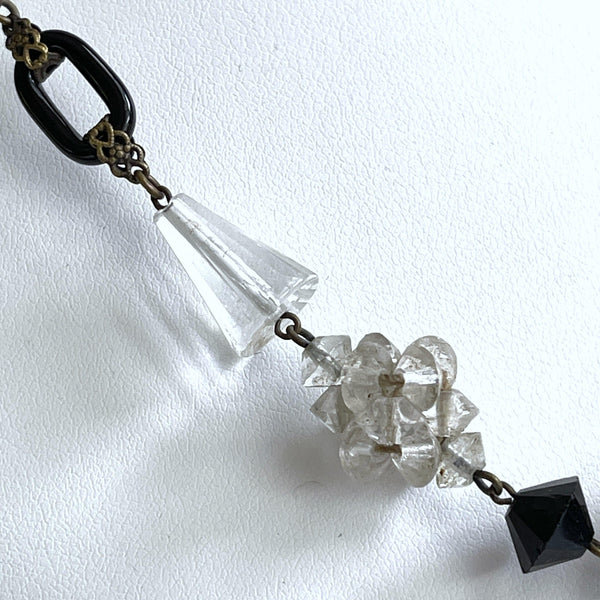 1920's Art Deco Crystal & Black Bead Necklace-Vintageonline-Vintage Online