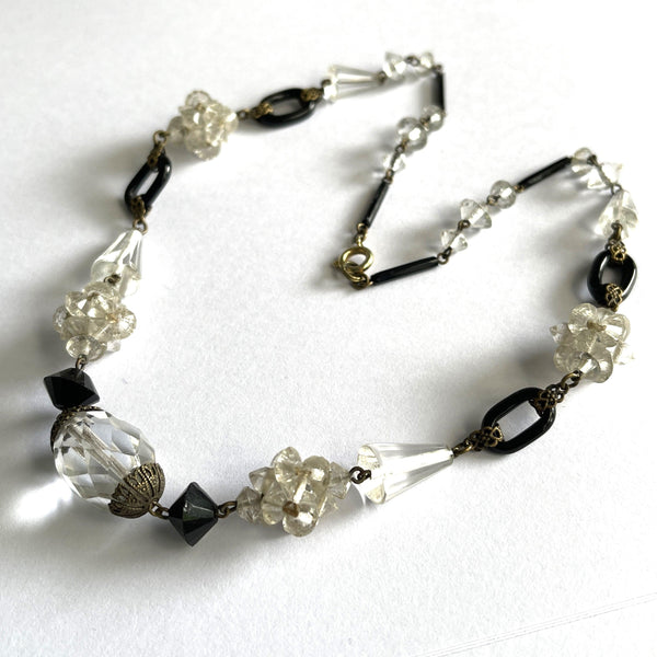 1920's Art Deco Crystal & Black Bead Necklace-Vintageonline-Vintage Online