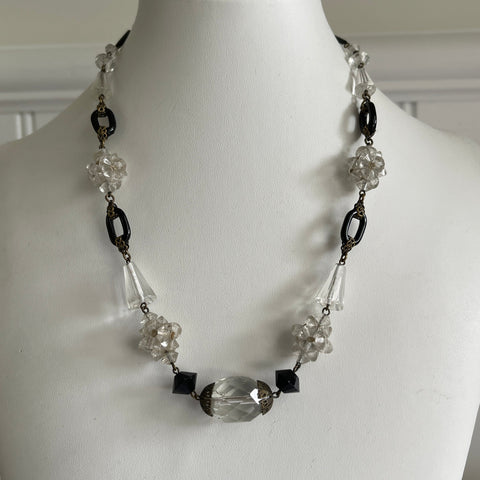Vintage 1940s Jewelry Sparkling Clear Lead Crystal Bead Necklace