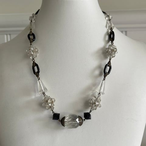 1920's Art Deco Crystal & Black Bead Necklace-Vintageonline-Vintage Online