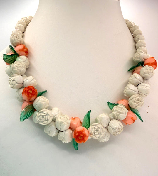 1930's-1940's Celluloid Rosebud Necklace & Bracelet Set-Vintageonline-Vintage Online