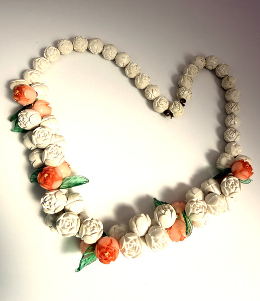 1930's-1940's Celluloid Rosebud Necklace & Bracelet Set-Vintageonline-Vintage Online