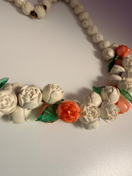 1930's-1940's Celluloid Rosebud Necklace & Bracelet Set-Vintageonline-Vintage Online