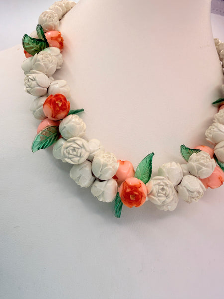 1930's-1940's Celluloid Rosebud Necklace & Bracelet Set-Vintageonline-Vintage Online