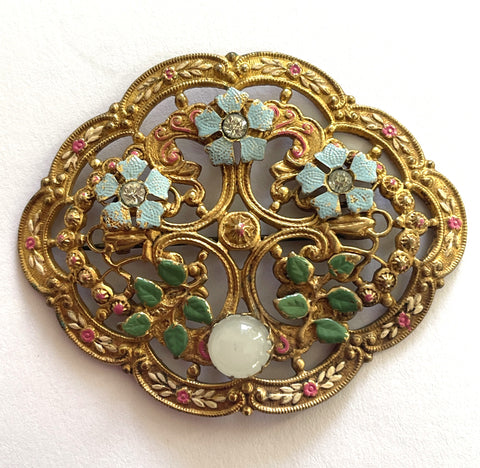 1930's Vintage Cold Painted Filigree Czech Brooch-Vintage Online-Vintage Online