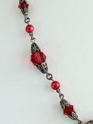 1930's Vintage Red Glass Art Deco Necklace-Vintageonline-Vintage Online
