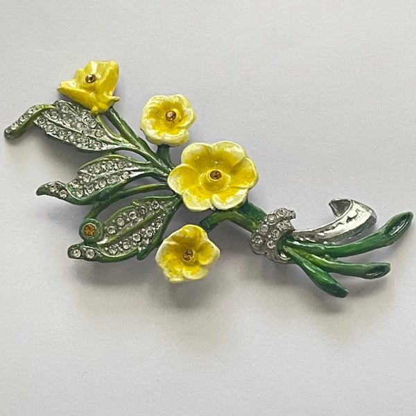 1930's Yellow Flowers Pot Metal Brooch-Vintageonline-Vintage Online