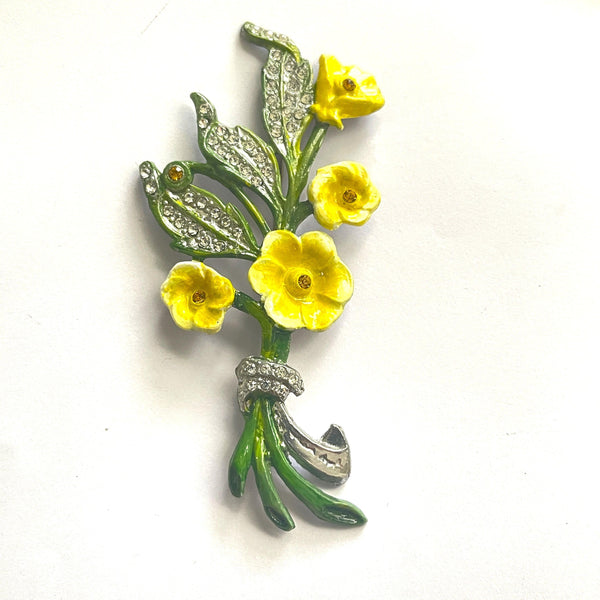 1930's Yellow Flowers Pot Metal Brooch-Vintageonline-Vintage Online