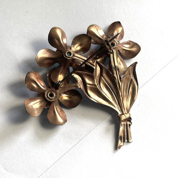 1940's Aquamarine Stone Floral Spray Brooch-Vintageonline-Vintage Online