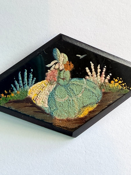 1940's Crinoline Hand Painted 1940's Vintage Brooch-Vintageonline-Vintage Online