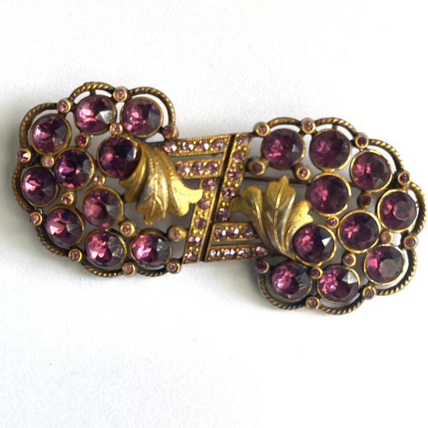 1940's Duette Style Purple Rhinestone Vintage Brooch-Vintageonline-Vintage Online