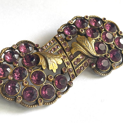 1940's Duette Style Purple Rhinestone Vintage Brooch-Vintageonline-Vintage Online